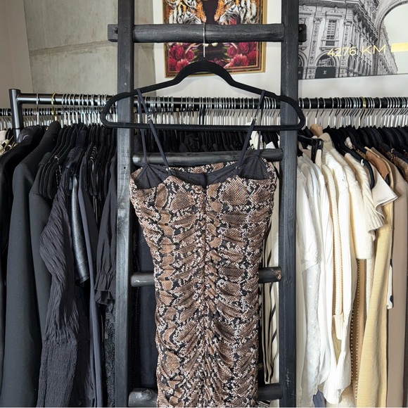 Babaton Snake Print Mesh Ruched Midi Dress - Picture 8 of 10